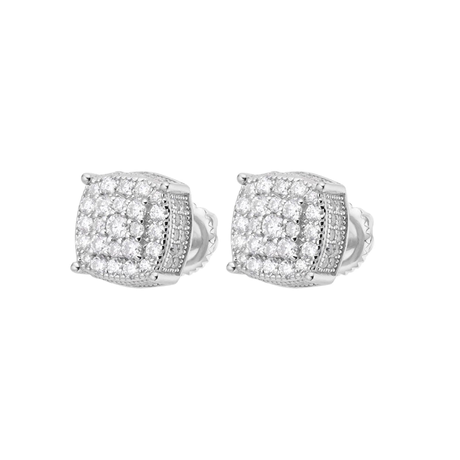 14k White Gold Finish Earrings Moissanite Sterling Silver Studs - Master of Bling